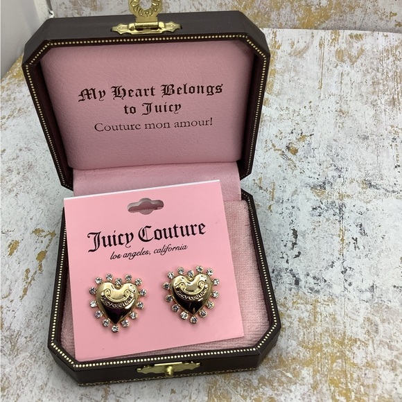 Juicy Couture Gold Hearts with Rhinestones Stud Earrings - Picture 2 of 6